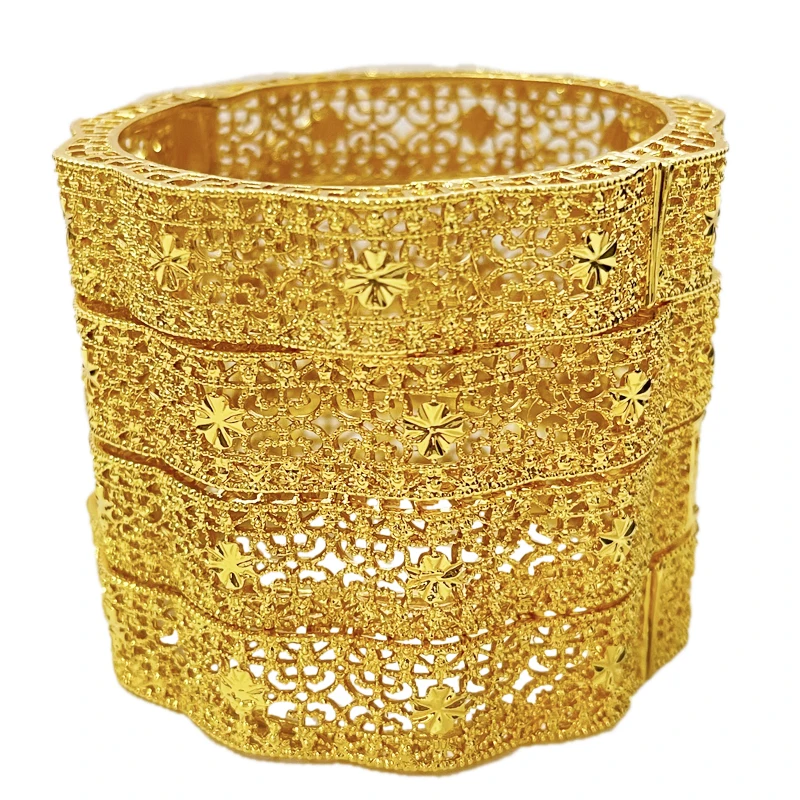 

Dubai 24K Gold Plated Bracelets For Women Luxury Jewelry Designers Indian Bangles African Arabic Wholesale Wedding Bridal