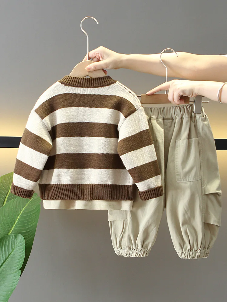 3 шт./комплект детский трикотажный кардиган + футболка штаны