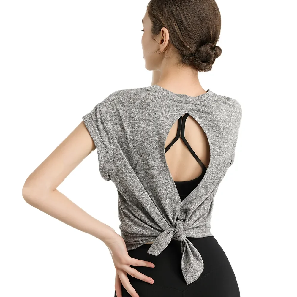 

Спортивные женские рубашки большого размера, быстросохнущая ажурная Женская футболка для фитнеса, Повседневная повязка из полиэстера для тренировок, короткая спина, для бега, йоги, тренажерного зала