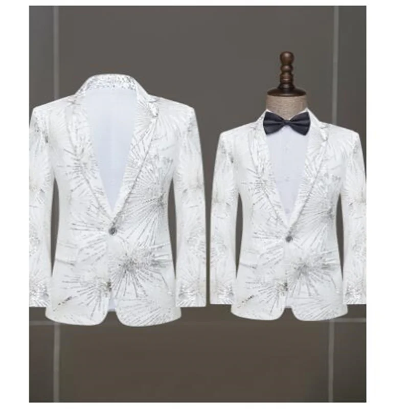 

Performance Blazers Mens Suit Jackets Clothes Male Singer Adult Sequin Stage Dance Host Dress Chorus Coat White Costume Homme