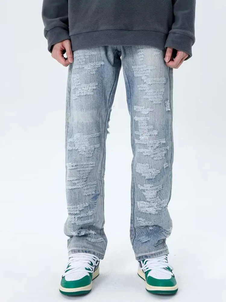 Men's Y2K Pant Baggy Jeans Fashion Denim Trousers Zipper Loose Straight Leg Spring Stretch Long Pants Men Clothing Baggy Hosen
