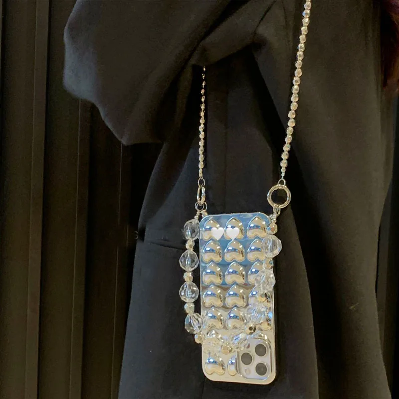 Роскошный чехол для телефона с ремешком через плечо ожерелье металлическая