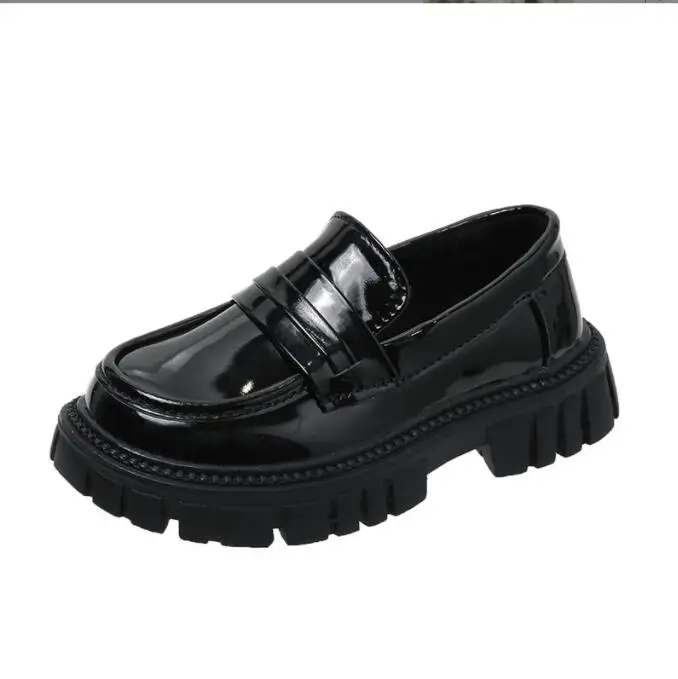 

Fashion Laofers for Children Platform Black Patent Leather Chain Classic Boys Girls Flat Shoes Four Season Elegant Kids Shoes