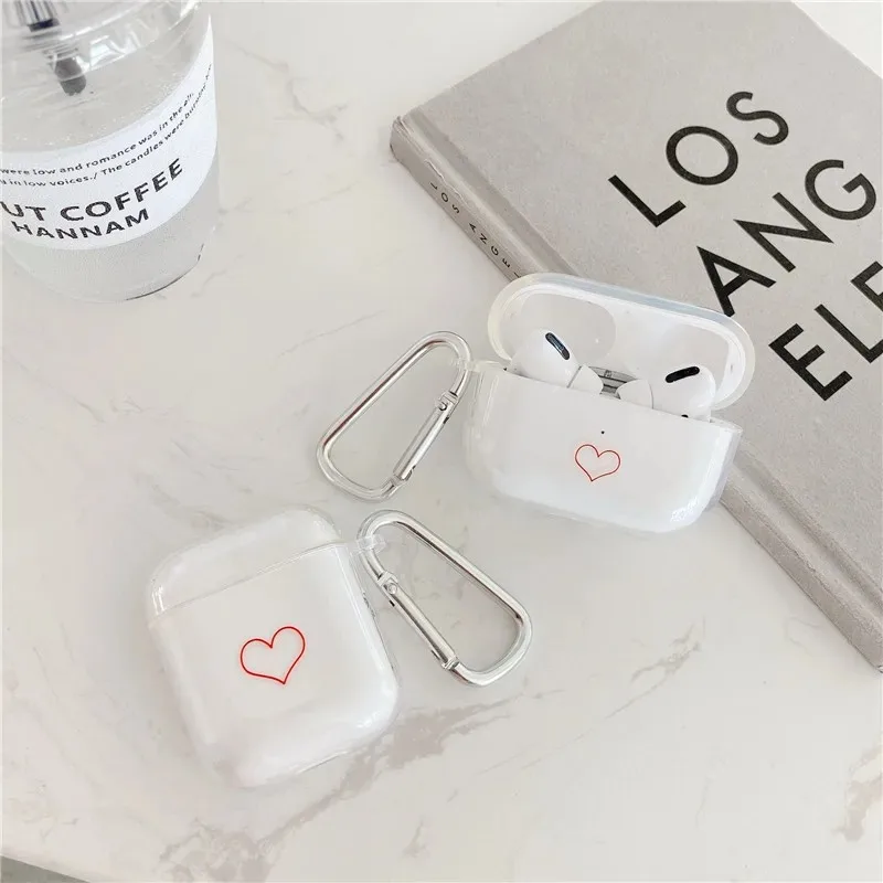 Мягкие чехлы для наушников из ТПУ с сердечком Airpods 2/1 прозрачный защитный чехол