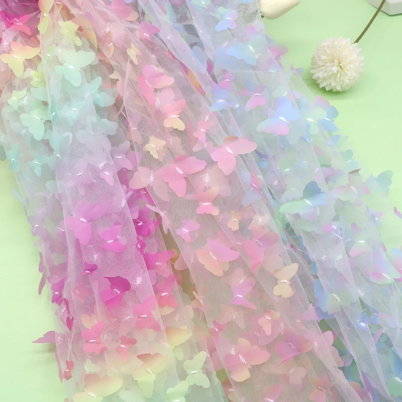 

130cm Width Three-dimensional Butterfly Embroidery Lace Fabric Children's Dress Sewd Fabric Embroidery DIY Fabric By The Yard