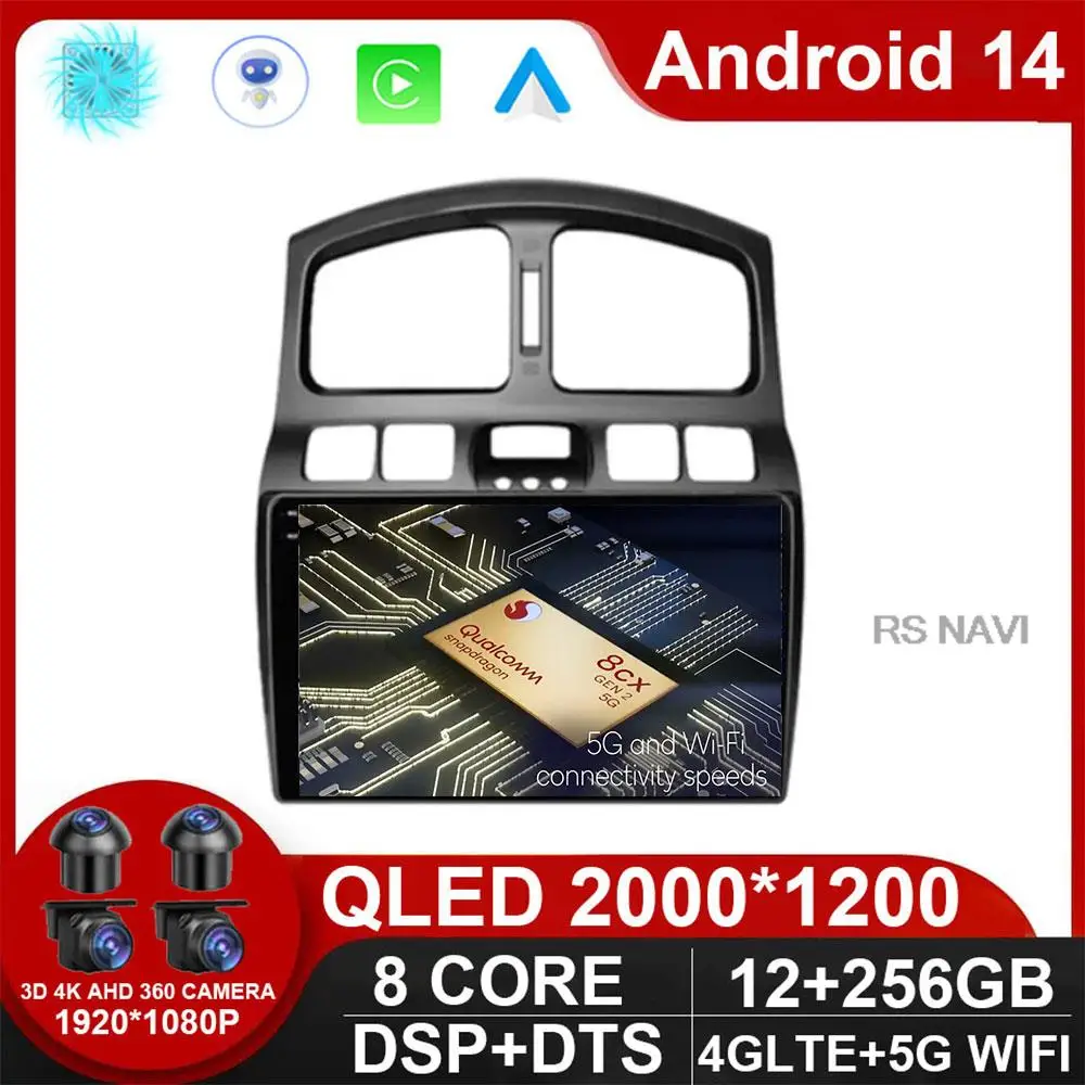 Автомагнитола 2Din Android 14 для Hyundai Classic Santa Fe 2000 - 2004 JAC S1 (учебный год) 2005-2015
