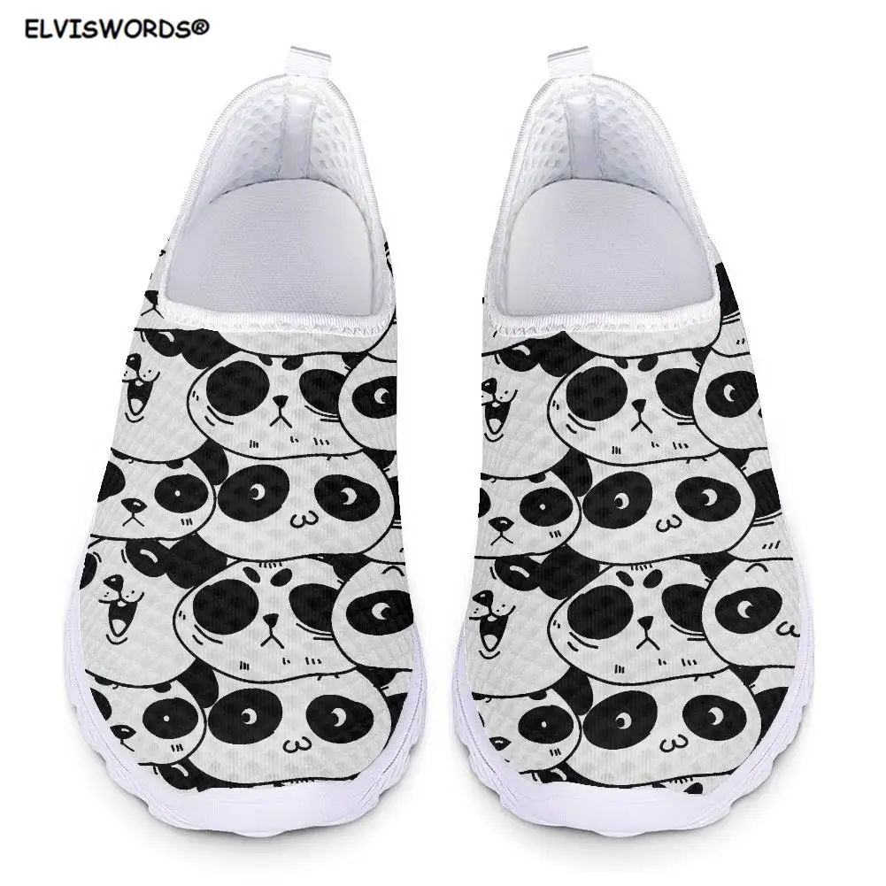 

ELVISWORDS Lovely Panda Pattern Women's Flats Shoes Breathable Slip on Youth Loafers Spring Summer Zapatillas mujer