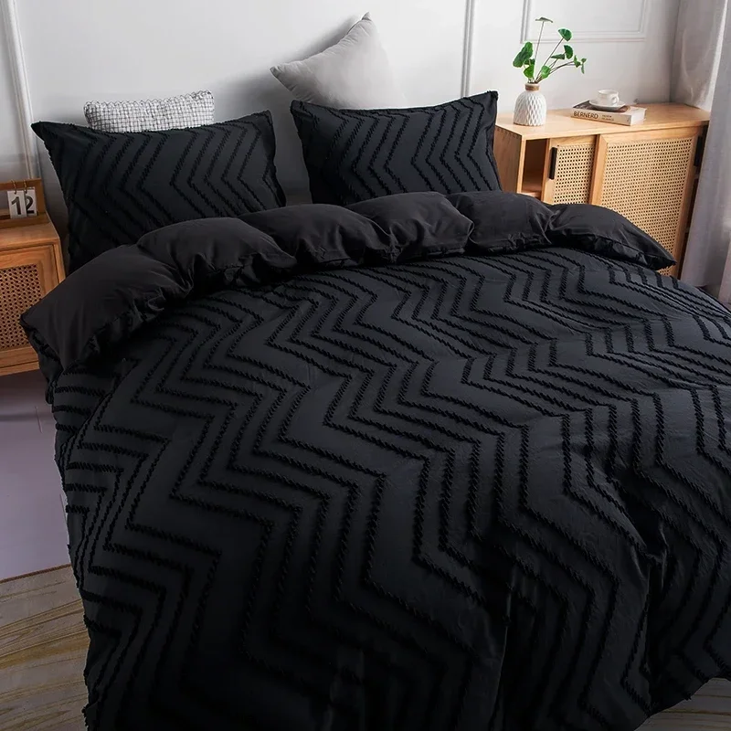

MIDSUM Nordic Bedding Set Solid Color Soft Duvet Cover Pillowcases Simple Black Quilt Cover Single Twin Size For Home Dormitory