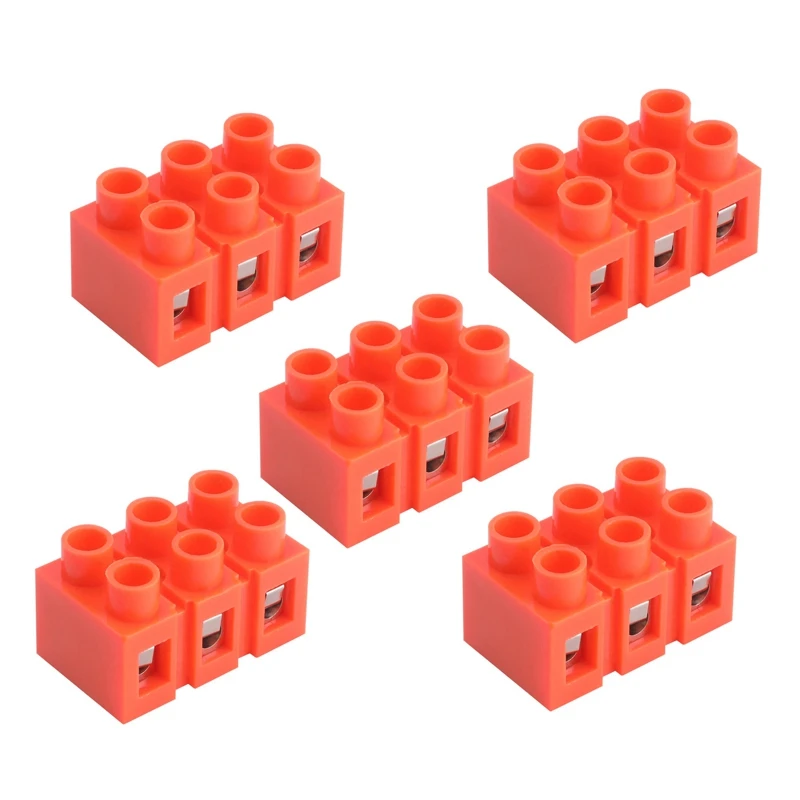 

5Pcs 3 Position Double Row Screw Terminal Block Friendly Flame Retardant Nylon Terminal Barrier Block Connector,Red