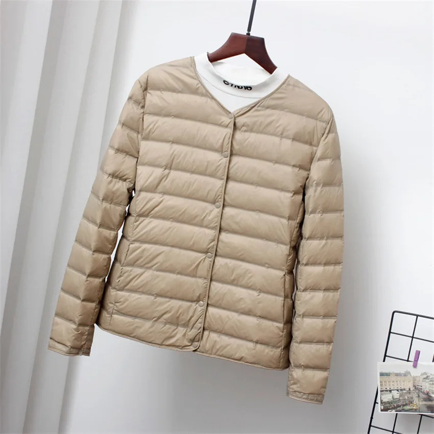 

Женский ультралегкий тонкий пуховик, зимняя женская куртка на белом утином пуху, теплое пальто с длинным рукавом, парка, Женская портативна...