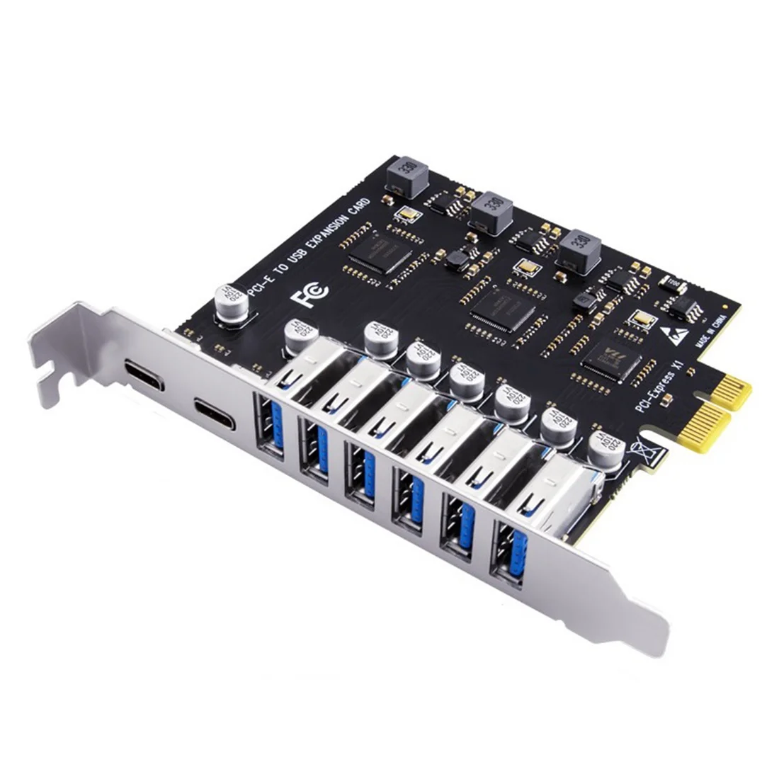 

SSU PCIe to USB 3.2 Gen 2 Card 8-Port (6X Type-A +2X Type-C) Converter PCIE Splitter VIA+NEC Chip for Desktop Computer
