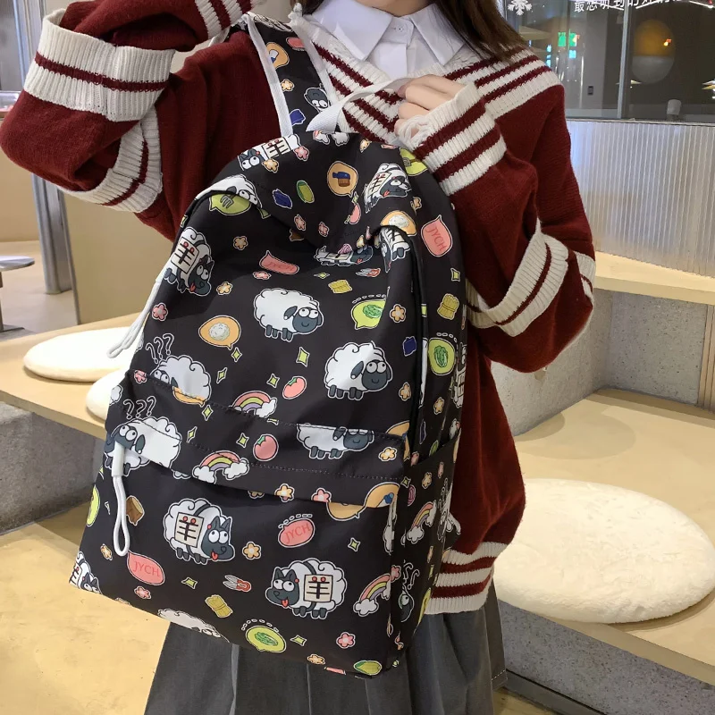 

Fashionable Girl Large Capacity Student Backpack Cute Schoolgirl Nylon Schoolbag Waterproof Animal Pattern Book Pack Travel Bag