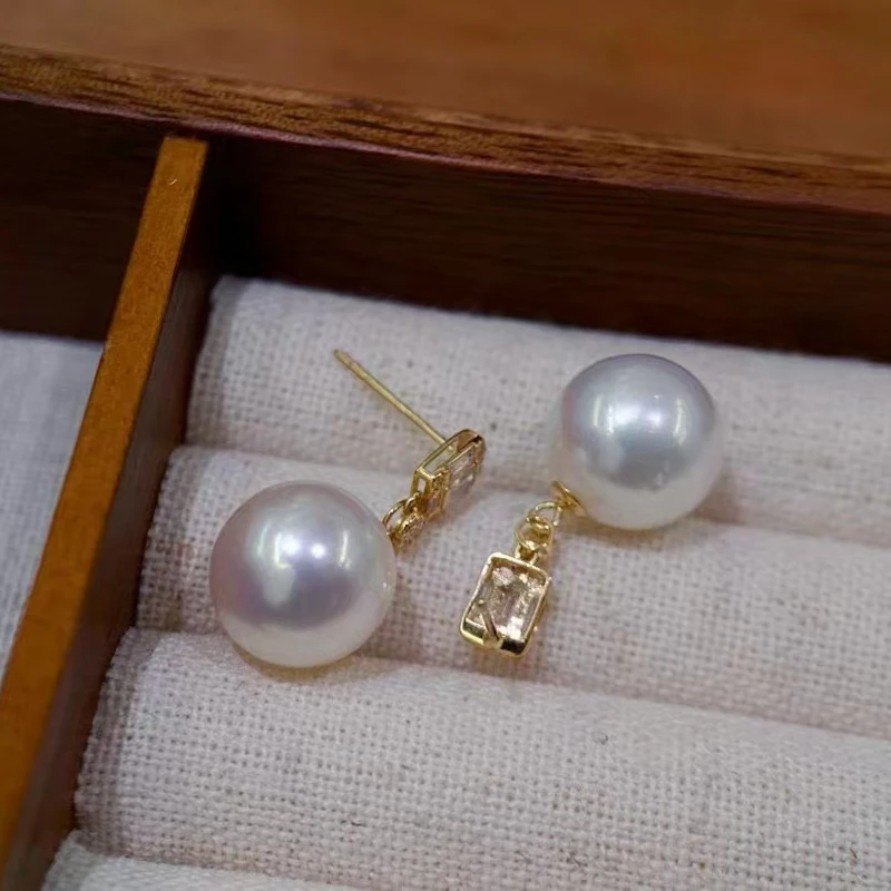 DIY Jewelry Accessories Au750g8k Gold Exquisite White Zircon Rock Sugar Pearl Earrings Ear Studs Emp Support