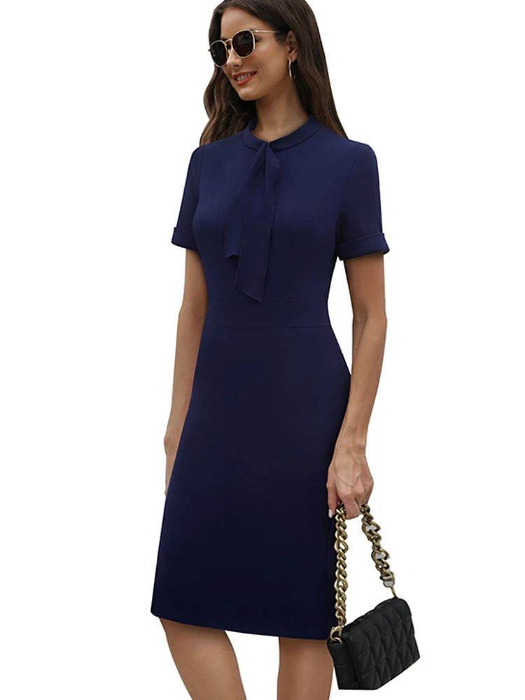 Женское облегающее платье Nice-Forever элегантное однотонное Деловое в винтажном