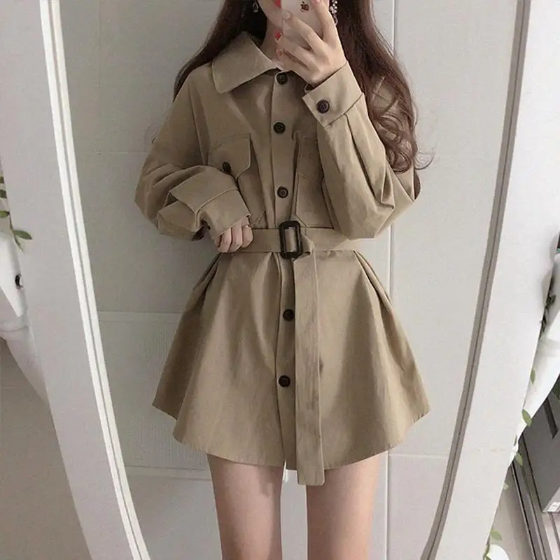 

2022 Spring New Cargo Coat Women Waist Strap Korean Loose Windbreaker In The Long