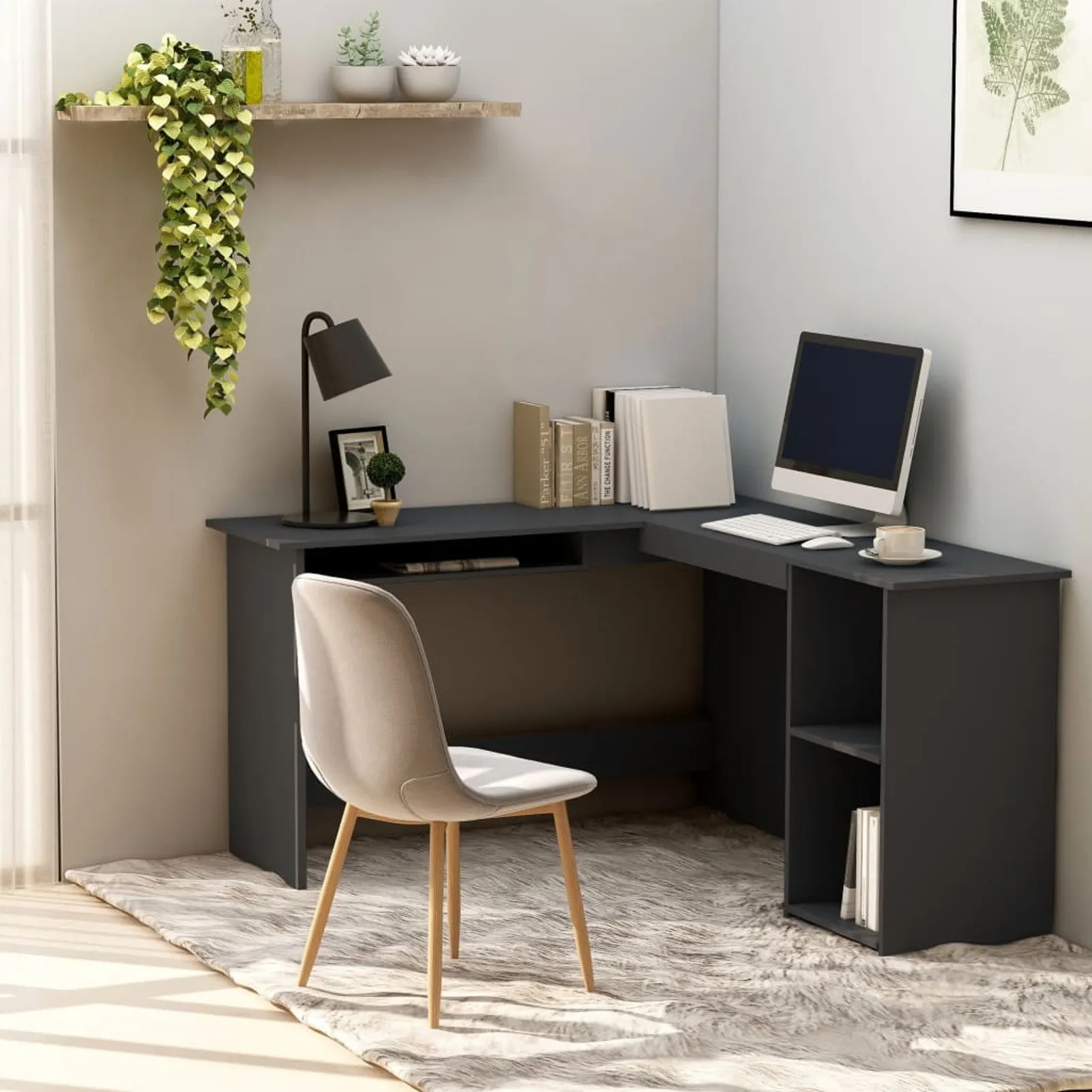 

L-Shaped Corner Desk Gray 47.2"x55.1"x29.5" Chipboard