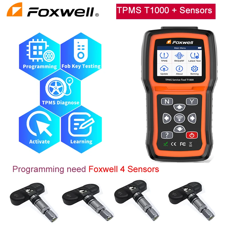 Foxwell T1000 TPMS Tool TPMS Sensors Programming Activate Check RF Key FOB Tire Pressure Monitoring System Auto Tester Detector
