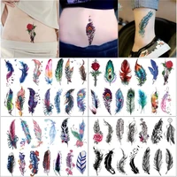 feather tattoo stickers waterproof feminine concealer cover cesarean section tattoo long lasting waterproof cover scar abdomen