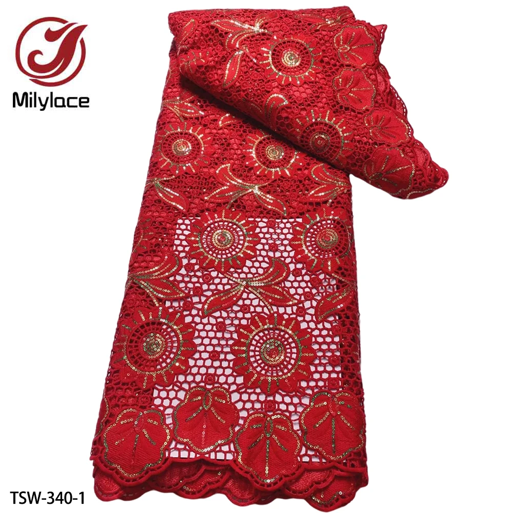 

African Sequin Embroidery Guipure Cord Lace Fabric High Quality Nigerian Celebration Lace for Party Wedding TSW-340