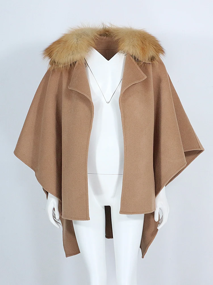 

Женское кашемировое пальто OFTBUY, кашемировая накидка с воротником из лисьего меха и открытым стежком, верхняя одежда, зима 2023