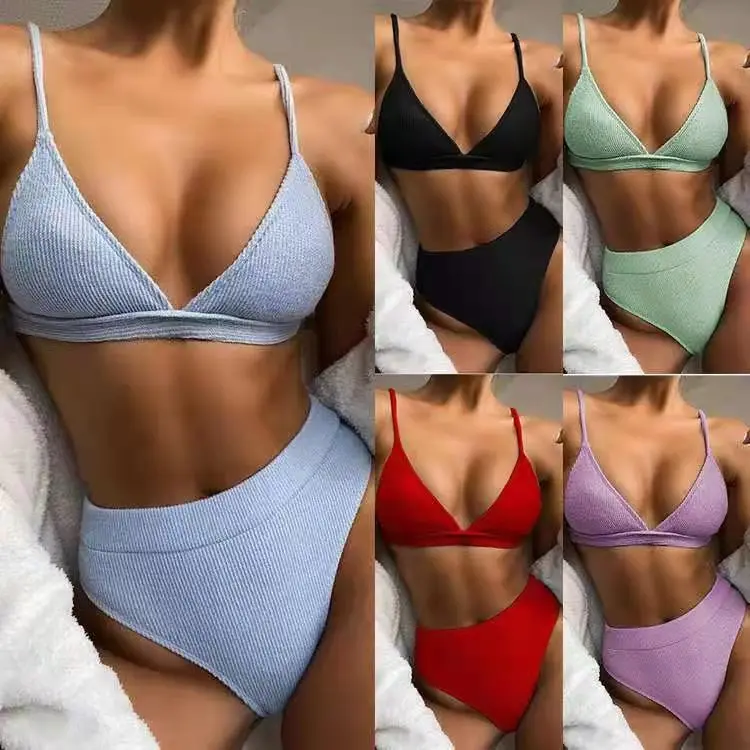 

Sexy Women's Bikini Bikinis 2022 new sexy cross-border European and American fashion triangle color tall waist ladies swimwear