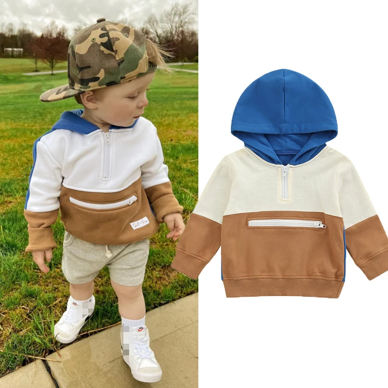 

Блузка с капюшоном и карманом для мальчиков, на молнии, с длинным рукавом