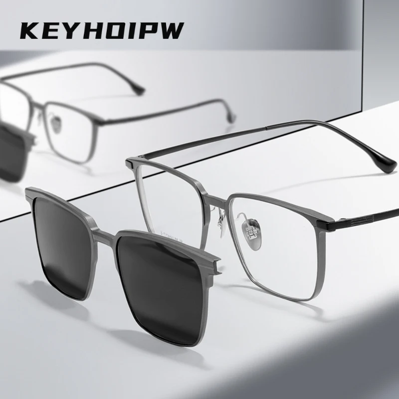 KEYHOIRW Fashion Retro Double Beam Magnetic Sunglasses Pure Titanium Optical Prescription Glasses Frame Men And Women GH8002