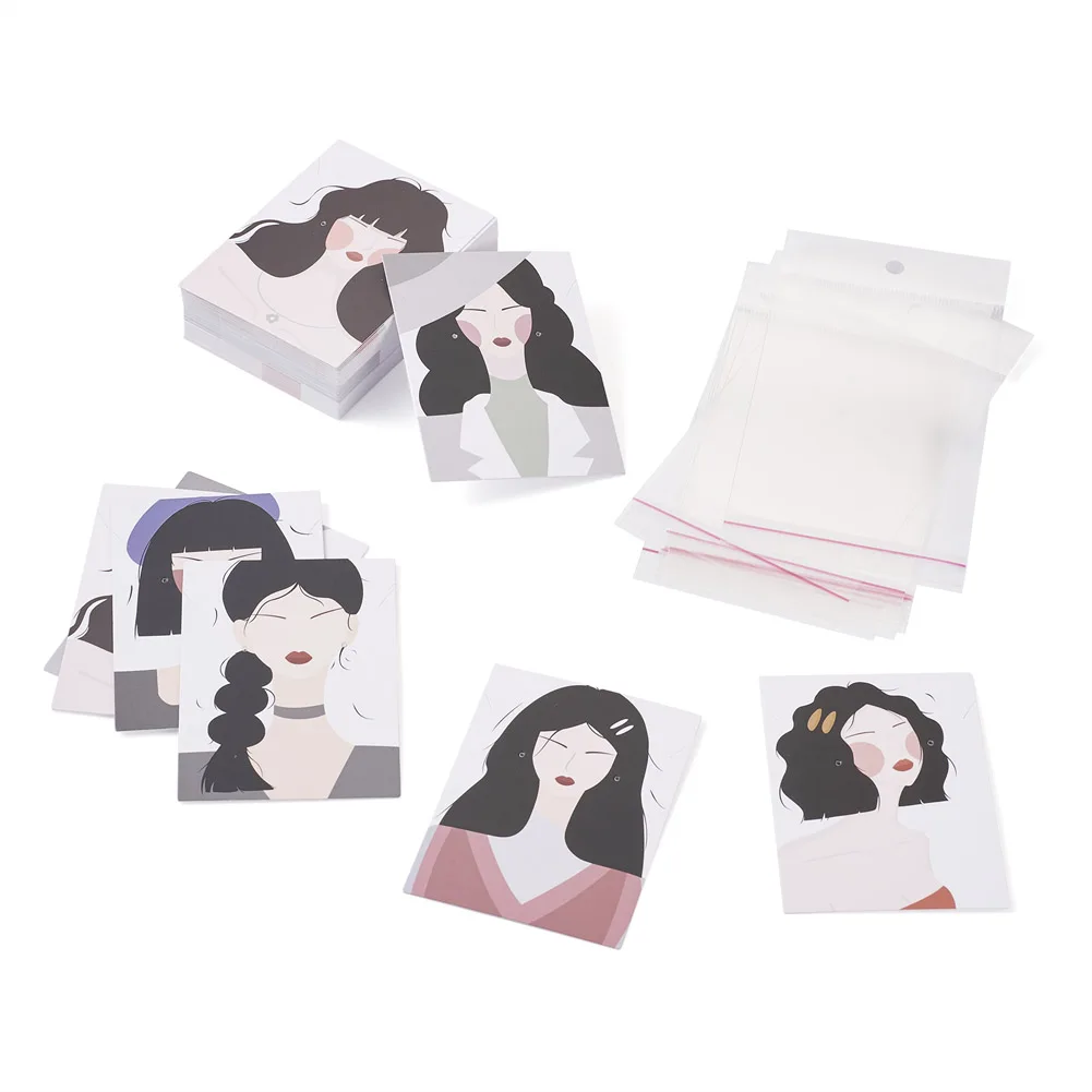 120Pcs 6 Style Rectangle Cardboard Earring Display Cards Woman Pattern For Fashion Jewlery Display Gifts Storage 8x6x0.04cm