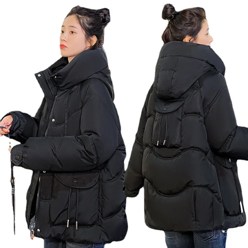 

Новинка 2023, женские зимние парки, Корейская пуховая куртка с капюшоном, толстая Свободная Повседневная теплая куртка с хлопковой подкладкой, пальто, верхняя одежда