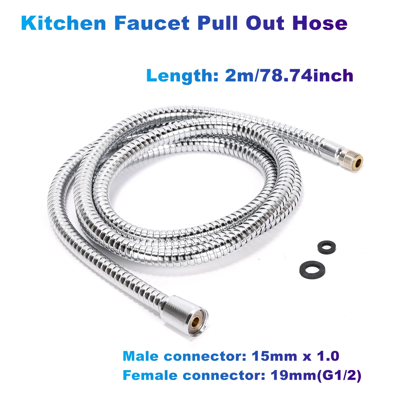 Pull Out Hose Stainless Steel Plated(m15&g1/2) 78inch Replac