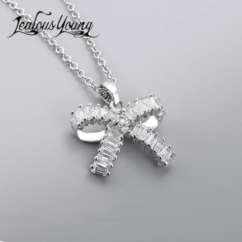 Женское классическое ожерелье с бантом, ожерелье золотого цвета с фианитом AAA +