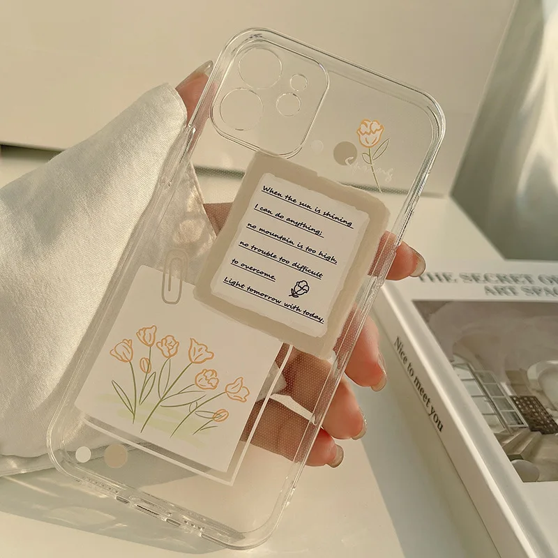 Original flower clear soft silicone phone case for iphone 7 8 plus x xr xsmax 11 12 mini 13 pro max cute cover capa conque shell