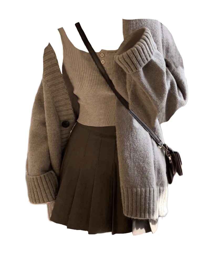 Зимняя женская корейская винтажная одежда Old Money Y2k Mori Girl комплект из 3 предметов: