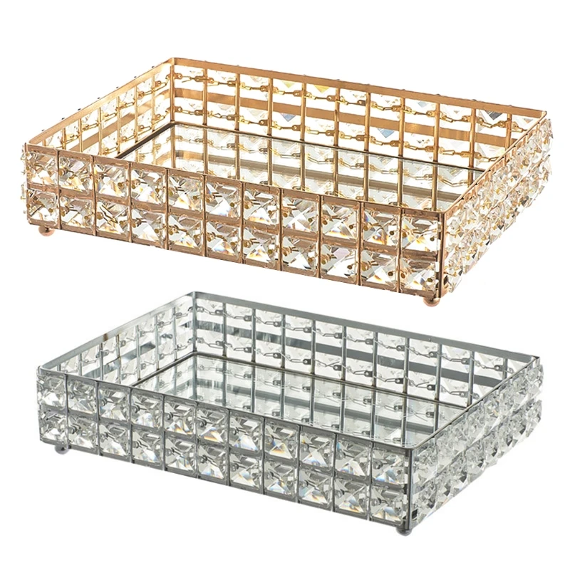 

Make up Tray,Crystal Cosmetic Organizer Tray for Wedding Home Vanity Decorating,