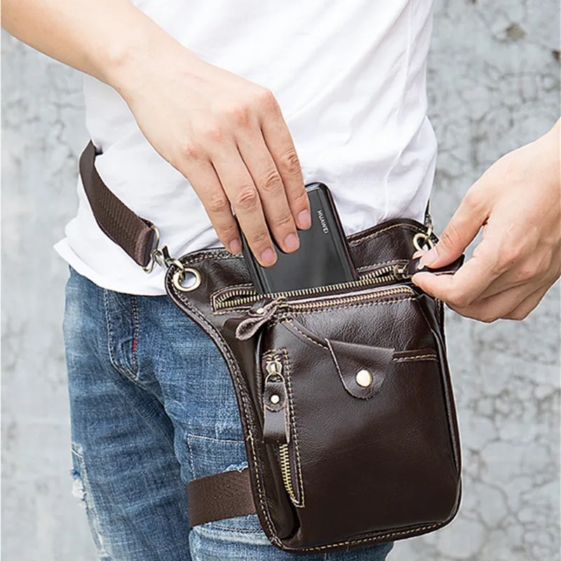 Simple casual men's natural genuine leather leg bag outdoor sports first layer cowhide waist bag retro fashion cycling bag