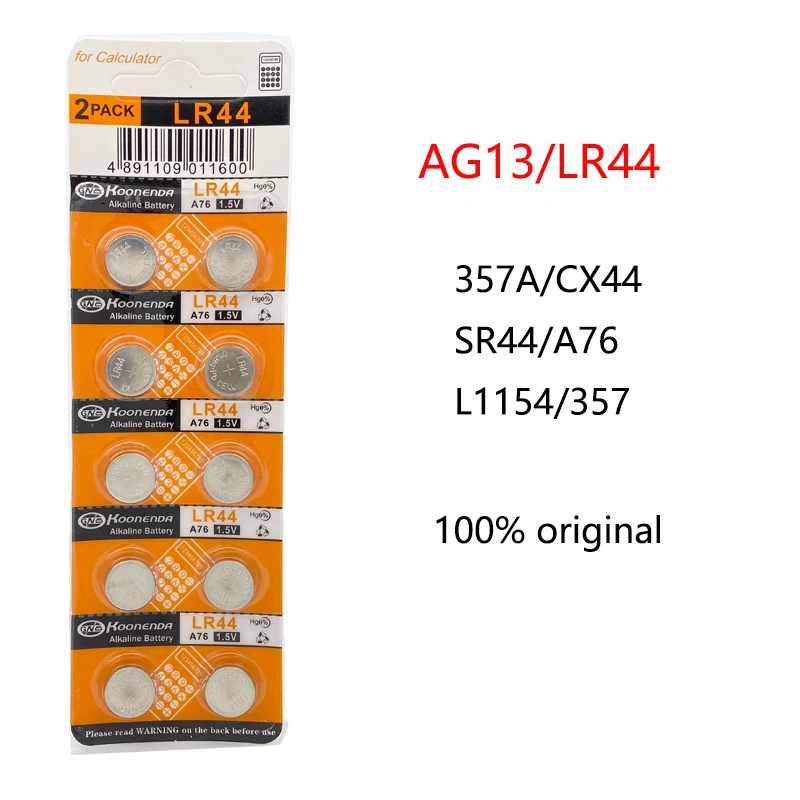 

10pcs AG13 LR44 Coin Battery Cell 357 357A A76 L1154 GPA76 Alkaline Button Batteries for Watch Electronic Rem