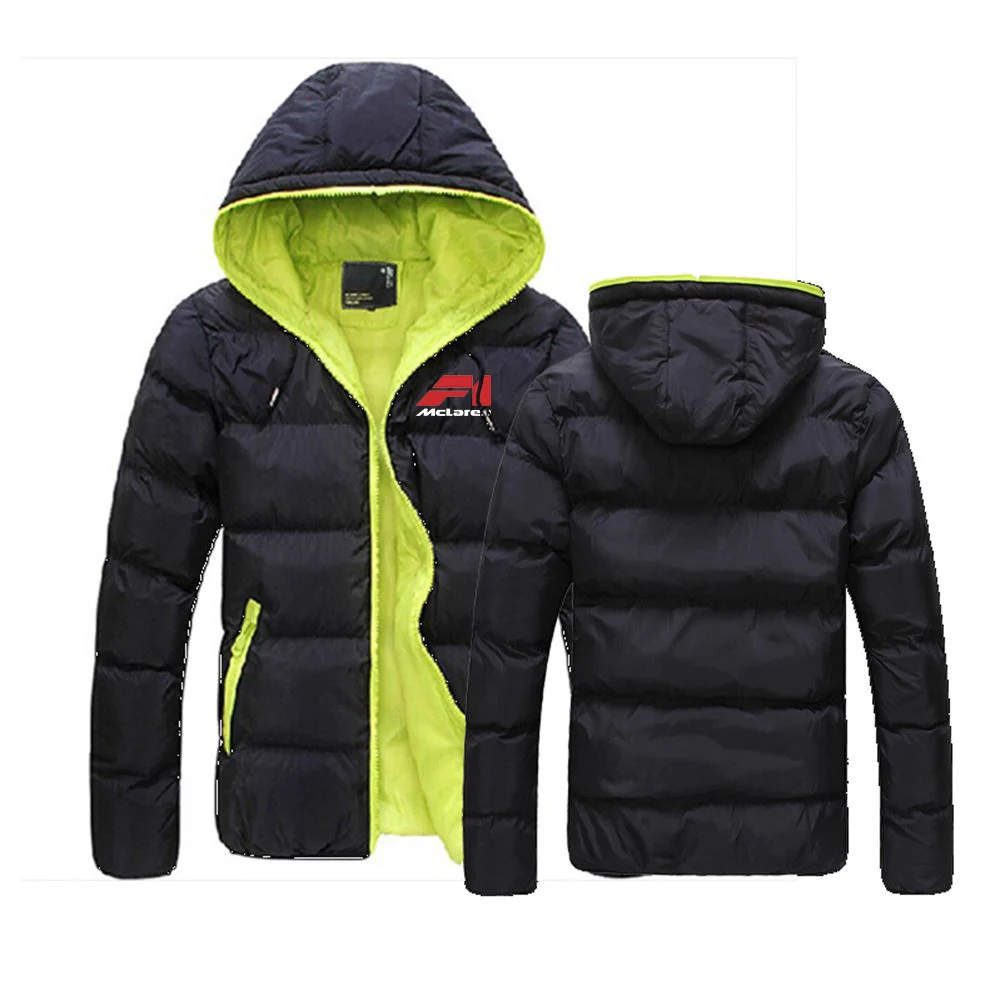 

2023 Autumn Winter New Man's McLaren Logo Printing Cotton Liner High Quality Fashion Casual Color Matching Hooded Padded Jackets