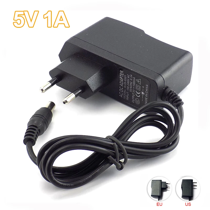 

5.5mm*2.1mm Plug AC to DC Power Adapter supply 100V-240V Converter adapter DC 5V 1A 1000mA for LED Strip CCTV Camera US EU