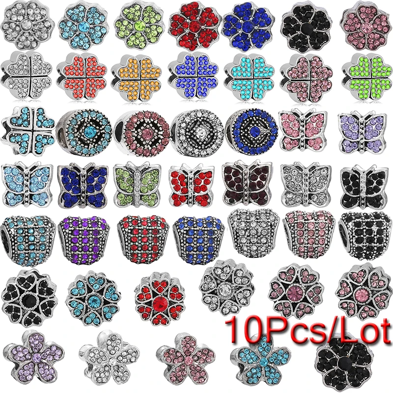 

10Pcs/Lot Special Offer Crystal Flower Butterfly Charms Beads Fit Original Bracelets Necklace For Women Men Jewelry Wholesale