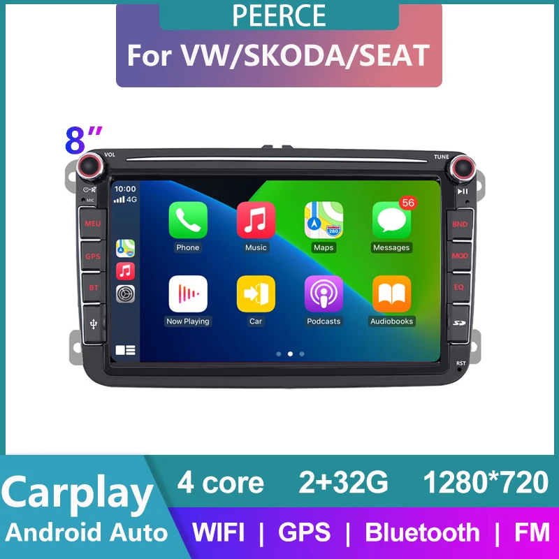 

PEERCE for Volkswagen vw b6/golf 7/SKODA/SEAT Carplay 8 inch multimedia player GPS 2din Navigation car radio Android head unit