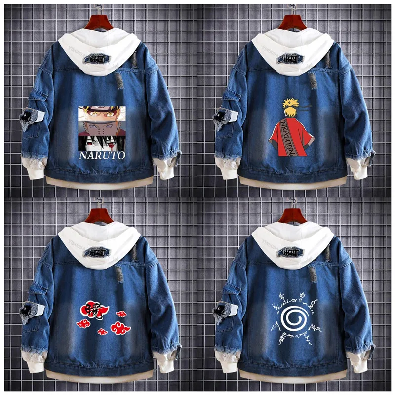 

Джинсовая толстовка с капюшоном выпуск куртка Sasuke Akatsuki толстовки флисовые Большие размеры с капюшоном крутые мужские куртки верхняя одежд...