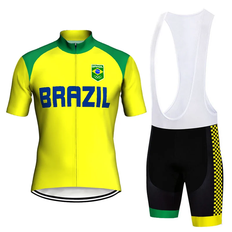 

6 Styles Brazil Team Short Sleeve Cycling Jersey Sets Bike MTB Road Gel Padded Bib Arrival Top Wear Race Moto Sport Summer Suits