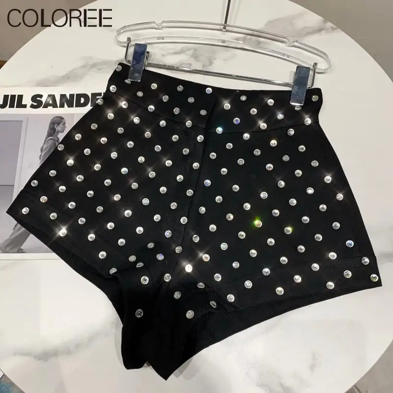 

Luxury Crystal Beading Short Femme 2022 Spring Korean Fashion Clothes Elegant High Waist Shorts Feminino White Black Ropa