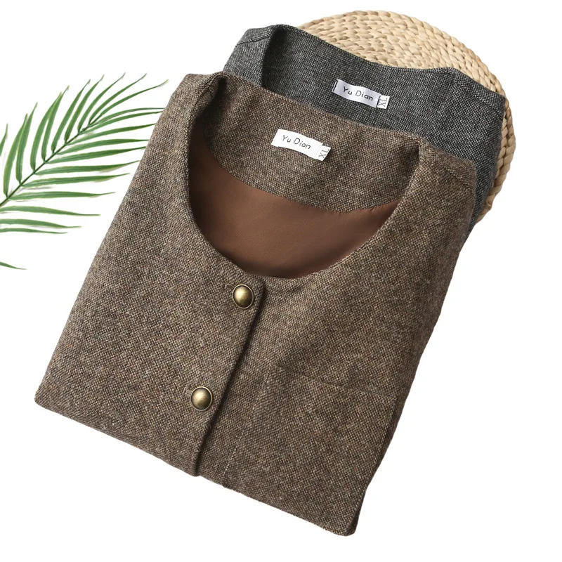 Женский жилет из твида свободная шикарная куртка без рукавов с круглым вырезом XXL