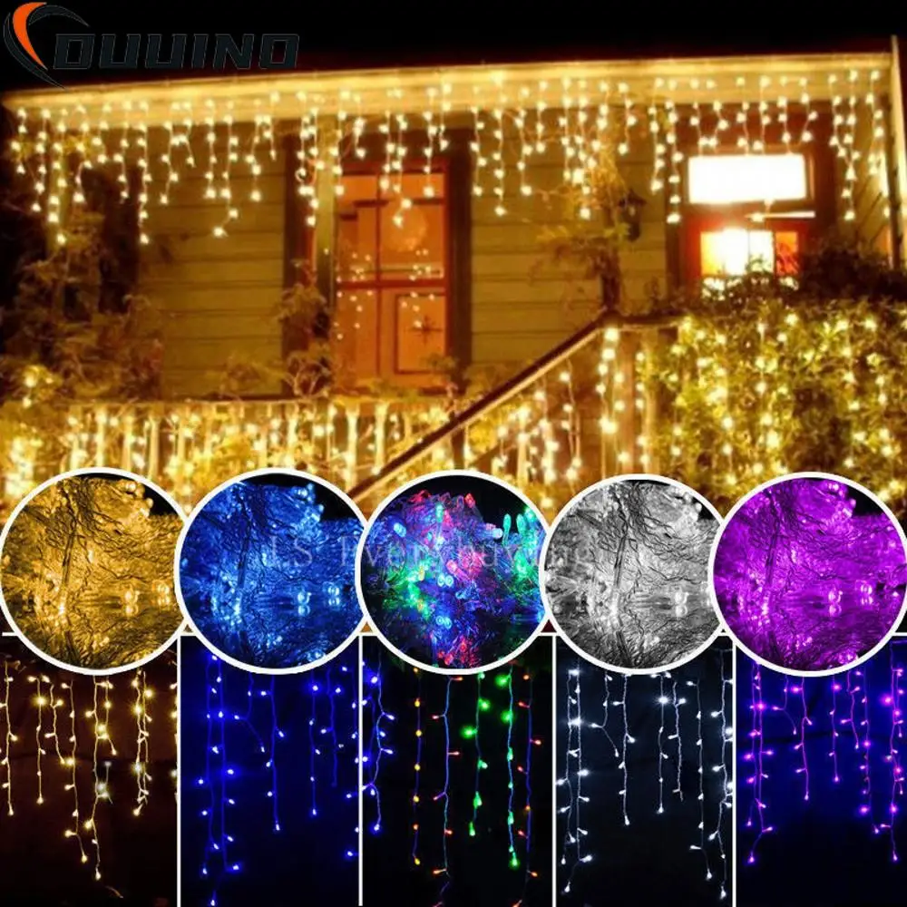 Christmas LED Curtain Icicle Light String Drooping AC 220V Garden Courtyard Shop Curtain Outdoor Decorative Holiday Navidad 2024