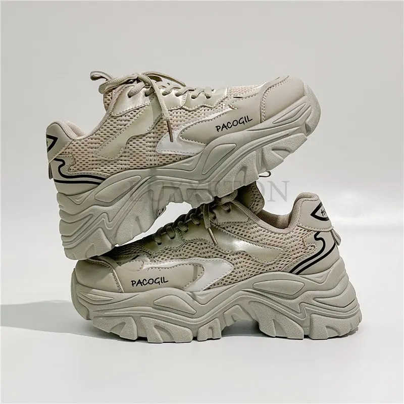 Thick Sole Women's Platform Sneakers Fashion Beige Black Women Chunky Shoes Lightweight Sports Shoes Casual Sneakers Woman