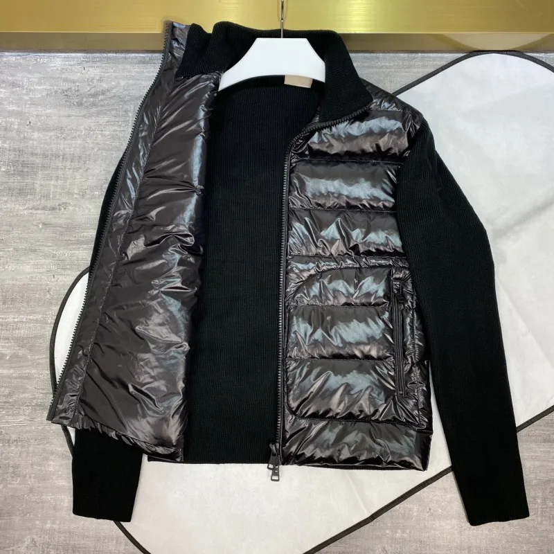 Men's stand-up collar knitted splicing down jacket for autumn and winter Y2K Casual jacket loose cardigan Solid color Warm coat