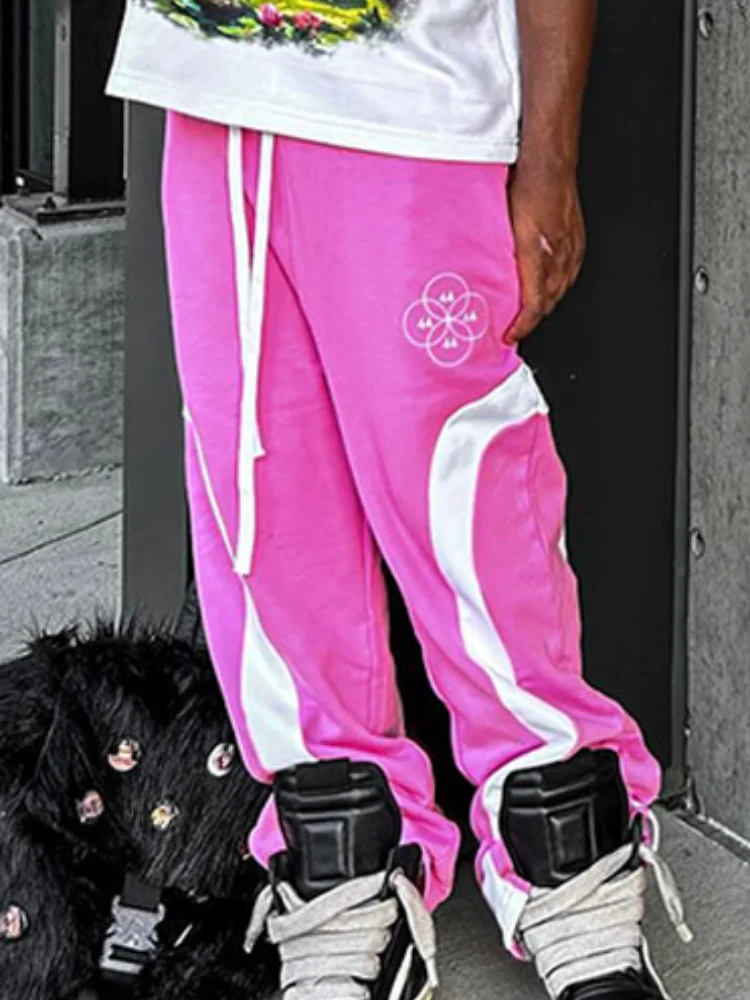 Ретро уличные хип-хоп длинные спортивные штаны с контрастным принтом для мужчин