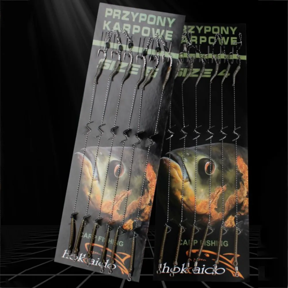 

6pcs Carp Fishing Hair Rigs Curved Barb Leader Hooks Stainless Steel+Silicone 185mm Leader Line Hook Carp Hook