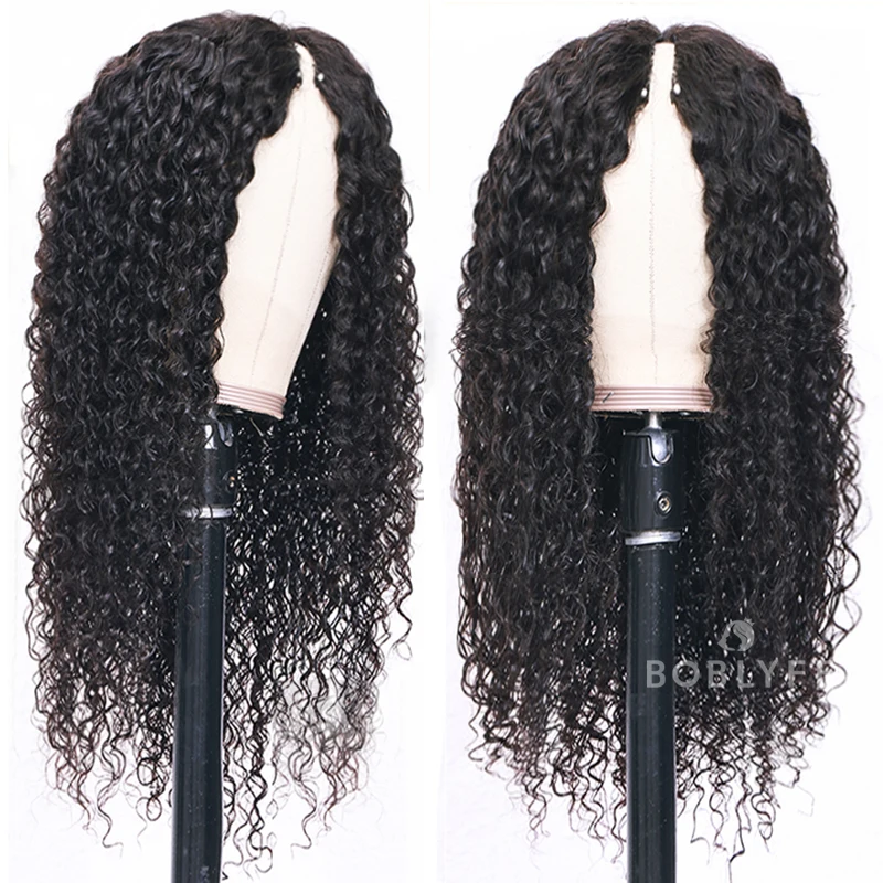 V Part Wig Human Hair No Leave Out Brazilian Deep Wave Human Hair Wigs for Women Deep Curly Wigs Glueless Virgin 180% Density